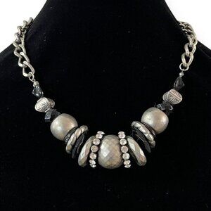 Natori Rhinestone‎ Chunky Beaded Black Silver Fashion Statement Necklace